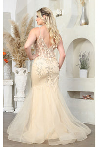 Royal Queen RQ8030 Embellished Mermaid 3D Floral Allpique Prom Dress - Dress
