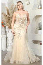 Load image into Gallery viewer, Royal Queen RQ8030 Embellished Mermaid 3D Floral Allpique Prom Dress - CHAMPAGNE/GOLD / 4 - Dress