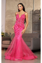 Load image into Gallery viewer, Royal Queen RQ8030 Embellished Mermaid 3D Floral Allpique Prom Dress - FUCHSIA / 4 - Dress
