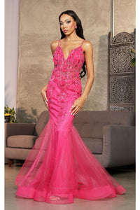 Royal Queen RQ8030 Embellished Mermaid 3D Floral Allpique Prom Dress - FUCHSIA / 4 - Dress