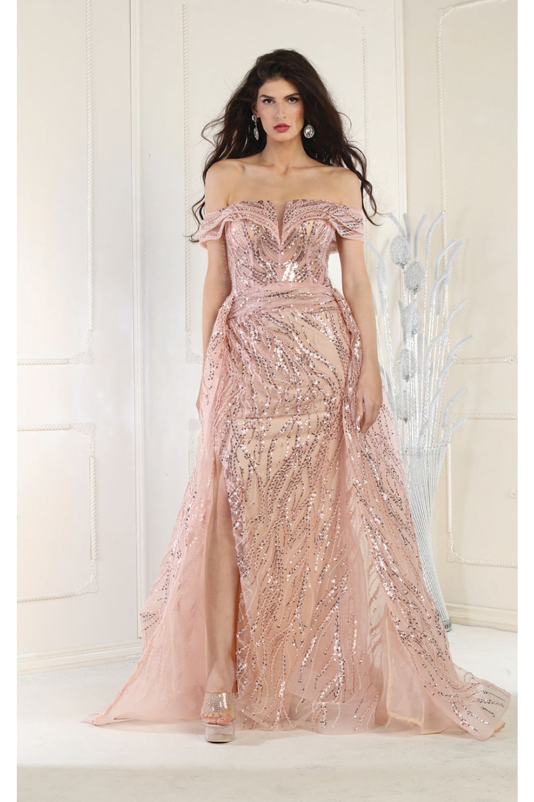 Royal Queen RQ8032 Off Shoulder Glitter Formal Gown - Dress