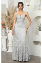 Load image into Gallery viewer, Royal Queen RQ8051 Illusion Plunging V-neck Floral Long Prom Dress - SILVER / 4 - Dress
