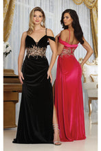 Load image into Gallery viewer, Royal Queen RQ8087 V-neck Spaghetti Straps Slit Velvet Prom Dress - Dress