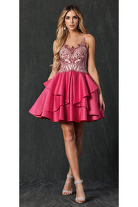Sexy Back Short Prom Dress - LAT760 - Fuchsia - LA Merchandise