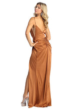 Load image into Gallery viewer, Sexy High Slit Satin V-neckline Prom Dress