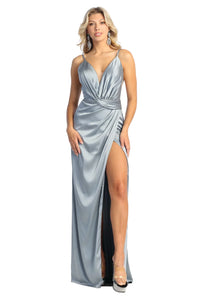 Sexy High Slit Satin Dress - LA1927 - Dusty Blue - LA Merchandise