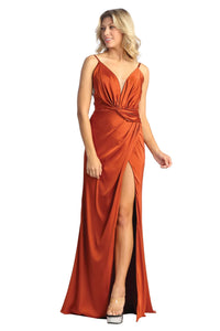 Sexy High Slit Satin Dress - LA1927 - Rust - LA Merchandise