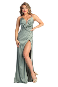 Sexy High Slit Satin Dress - LA1927 - Sage - LA Merchandise