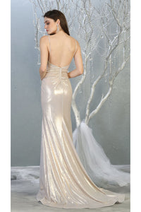 Sexy Metallic Long Prom Dress with Exposed Back - LA7838 - 