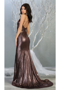 Sexy Metallic Long Prom Dress with Exposed Back - LA7838 - 