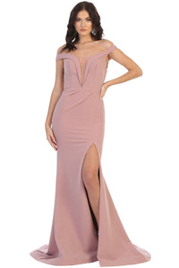 La Merchandise LA1748 Sexy Long Off the Shoulder Stretchy Prom Dress - MAUVE - LA Merchandise