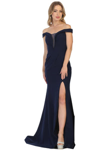 La Merchandise LA1748 Sexy Long Off the Shoulder Stretchy Prom Dress - NAVY - LA Merchandise