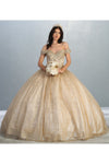 Load image into Gallery viewer, La Merchandise LA151 Shimmering Off Shoulder Quinceanera Ball Gown - CHAMPAGNE GOLD - LA Merchandise