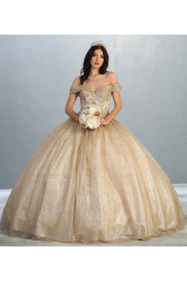 La Merchandise LA151 Shimmering Off Shoulder Quinceanera Ball Gown - CHAMPAGNE GOLD - LA Merchandise