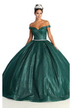 Load image into Gallery viewer, La Merchandise LA176 Glitter Off the Shoulder Quinceanera Ball Gown - HUNTER GREEN - LA Merchandise