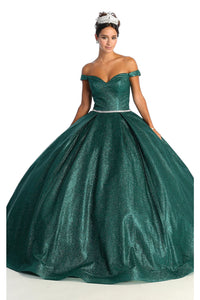 La Merchandise LA176 Glitter Off the Shoulder Quinceanera Ball Gown - HUNTER GREEN - LA Merchandise