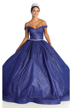 Load image into Gallery viewer, La Merchandise LA176 Glitter Off the Shoulder Quinceanera Ball Gown - ROYAL BLUE - LA Merchandise