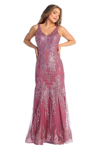 Shiny Formal Evening Dress - LA7941 - Mauve - LA Merchandise