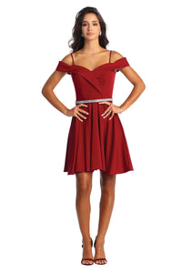 Short Cold Shoulder Dress - LA1916 - BURGUNDY - LA Merchandise