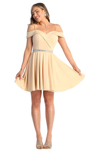 Short Cold Shoulder Dress - LA1916 - CHAMPAGNE - LA Merchandise
