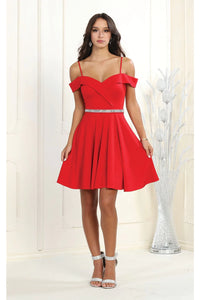 Short Cold Shoulder Dress - LA1916 - RED - LA Merchandise