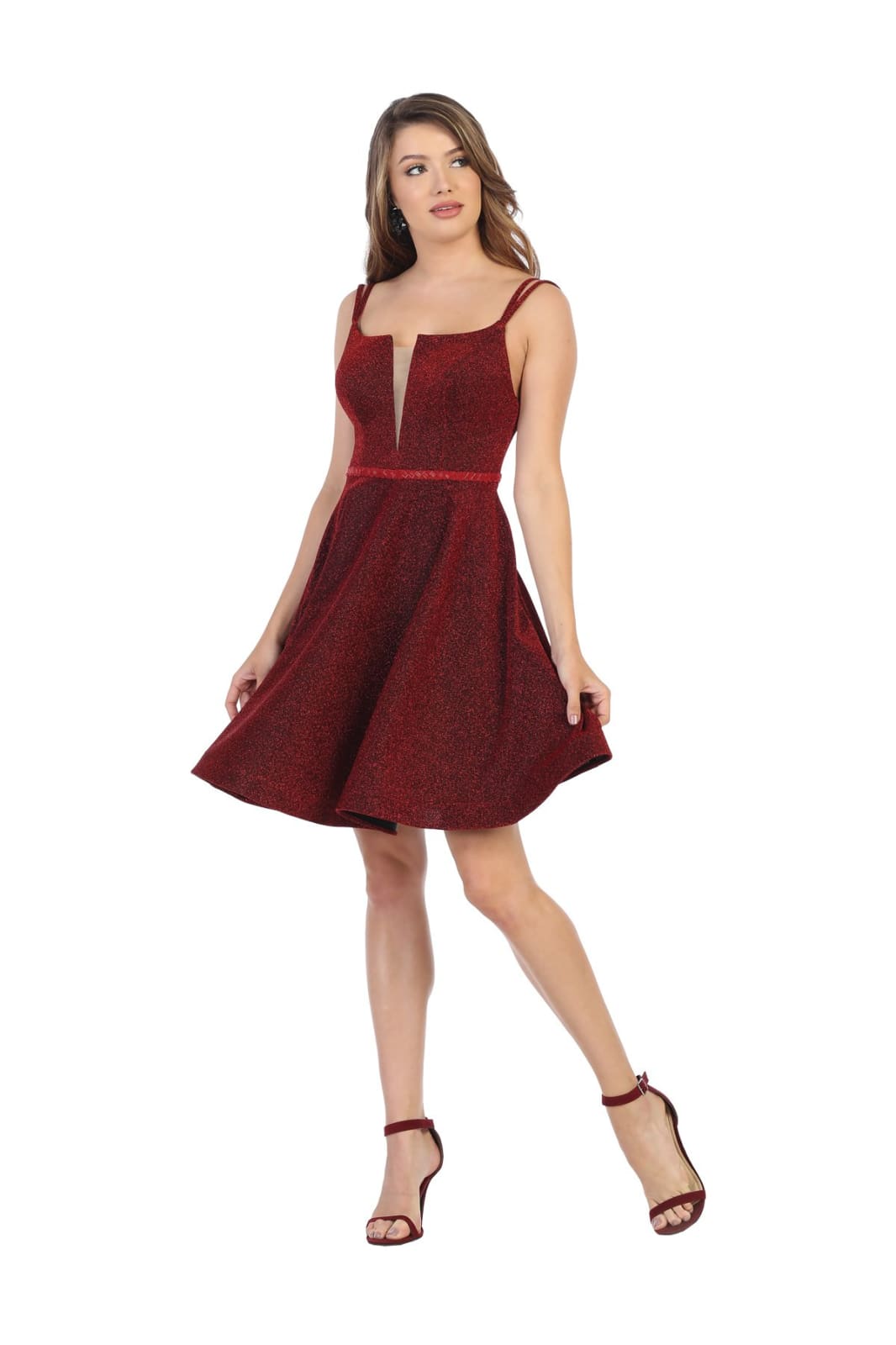 La Merchandise LA1697 Short Sleeveless A-Line Homecoming Dress - BURGUNDY - LA Merchandise