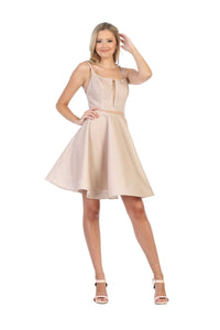 La Merchandise LA1697 Short Sleeveless A-Line Homecoming Dress - CHAMPAGNE - LA Merchandise