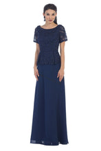 Load image into Gallery viewer, Short sleeve embroidered &amp; rhinestone chiffon dress- LA1427 - Navy - LA Merchandise
