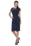 Load image into Gallery viewer, La Merchandise LA1106 Classic Short Sleeve Lace Knee Length MOB Dress - Navy - LA Merchandise