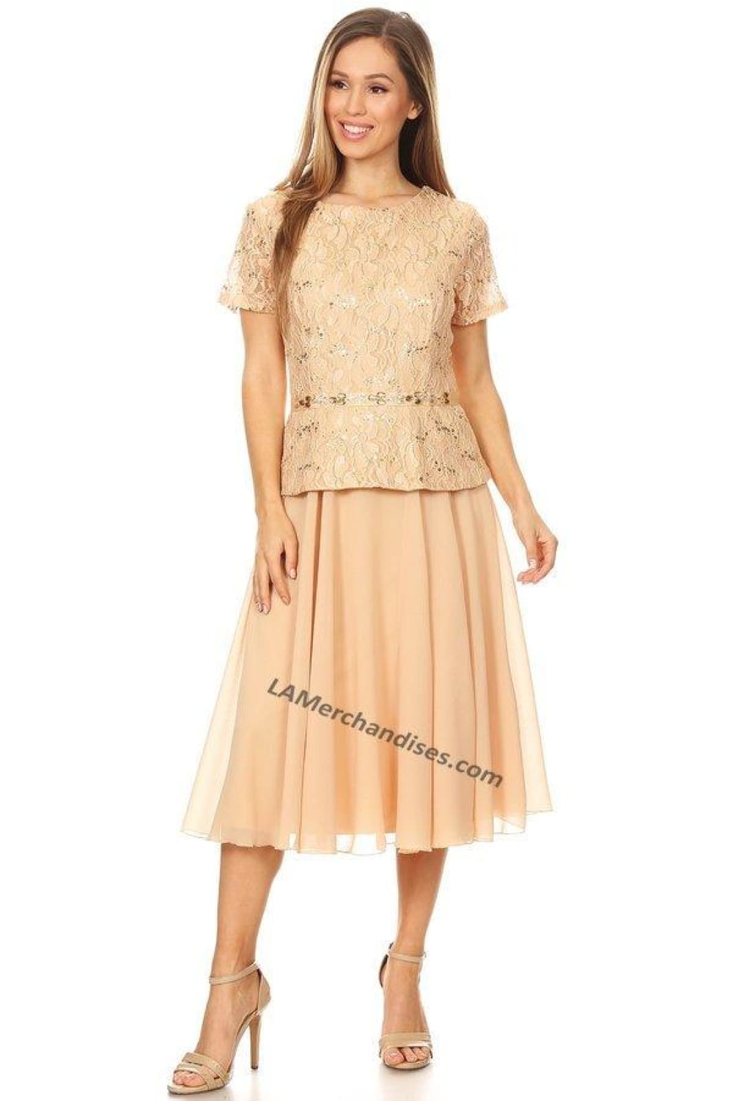Short Sleeve sequins chiffon dress- SF8865
