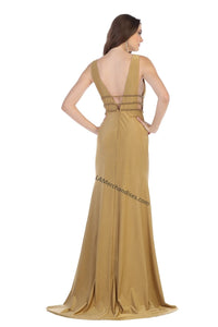 Shoulder straps dress with high front slit- MQ1582