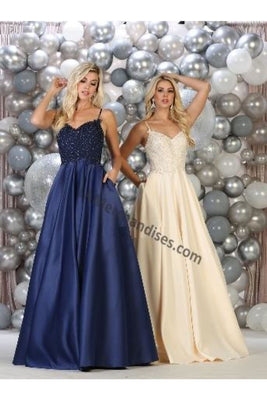 La Merchandise LA1685 A-Line Embroidered Formal Ballgown with pockets - Champagne - LA Merchandise