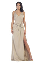 Load image into Gallery viewer, Shoulder straps pleated chiffon dress with high front slit- 
