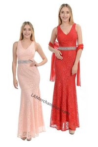 Shoulder straps sequins lace dress- LA5144