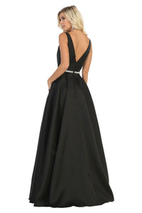 Shoulder straps sequins taffeta ballgown with side pockets- 
