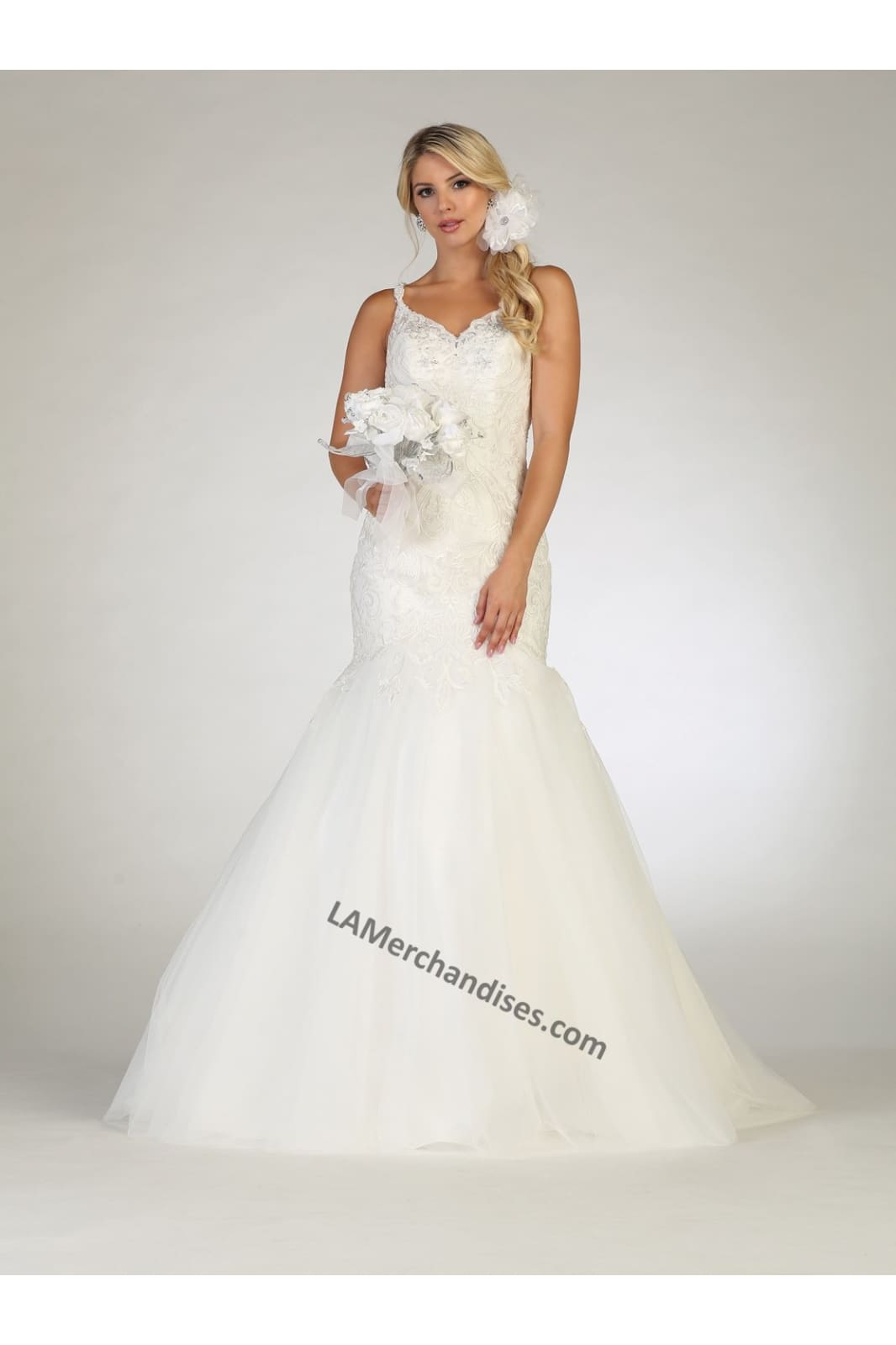 shoulder straps embroiderer & sequins bridal dress- LA7642 - Ivory - LA Merchandise