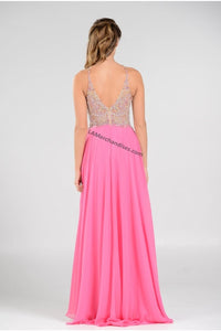 La Merchandise LAY7826 Long Detailed Halter Chiffon Formal Prom Dress - - LA Merchandise