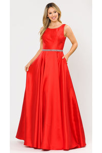 La Merchandise LAY8678 Simple Mikado A-Line Sleeveless Formal Gown - RED - LA Merchandise