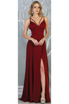 La Merchandise LA1704 Simple Sexy Double Strap Long Evening Gown - BURGUNDY - LA Merchandise