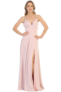 La Merchandise LA1704 Simple Sexy Double Strap Long Evening Gown - DUSTY ROSE - LA Merchandise