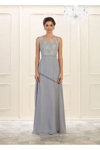 Sleeveless embroider & mesh chiffon dress- LA1543 - Silver - LA Merchandise
