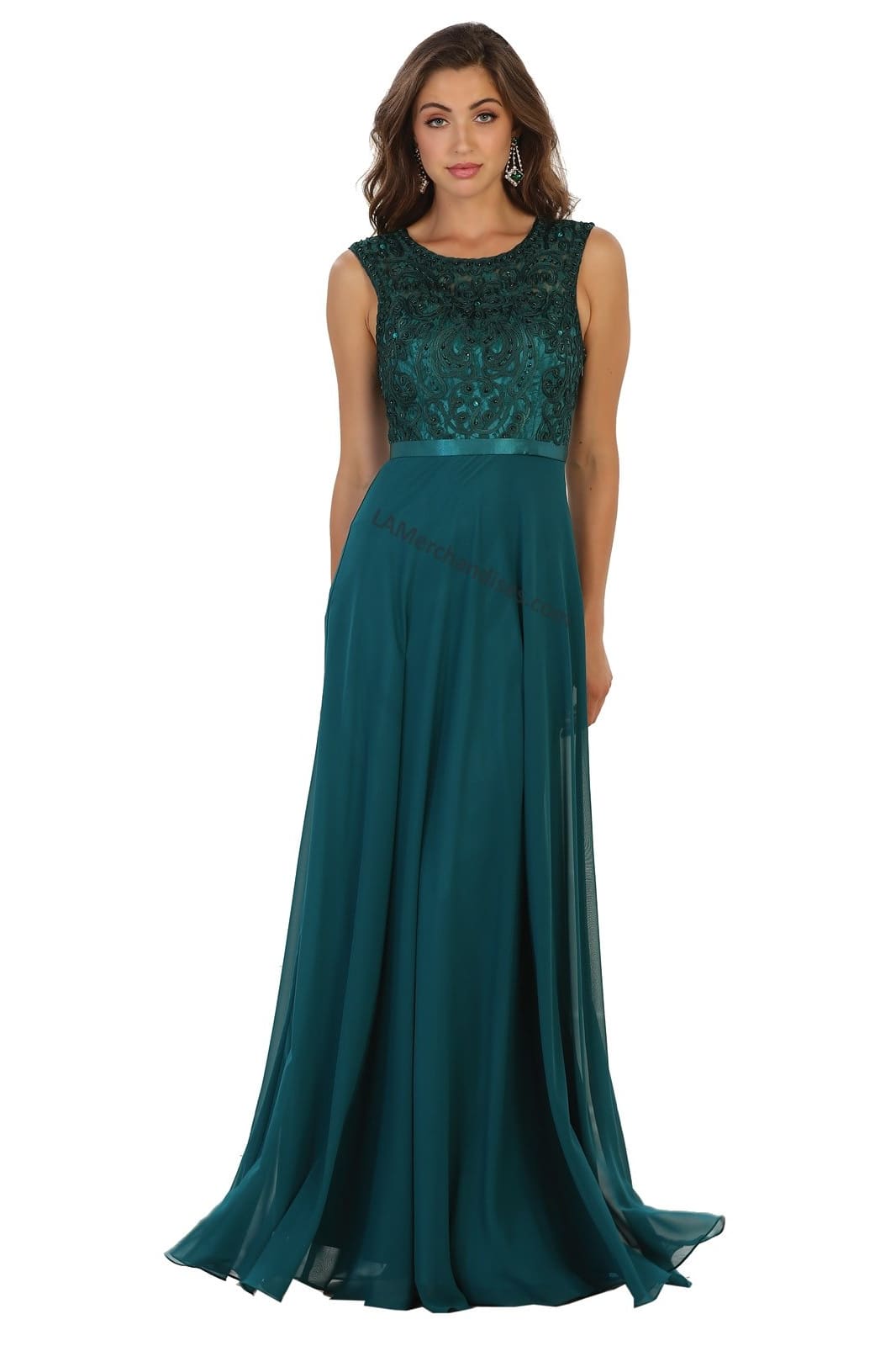 Sleeveless embroiderer & rhinestone chiffon dress- MQ1519