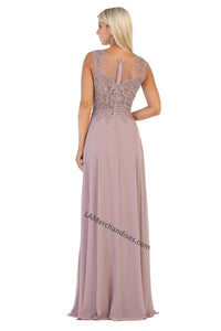 Sleeveless embroidery & rhinestone long chiffon dress- LA1620 - - LA Merchandise