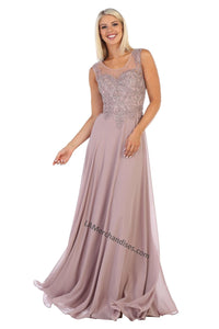 Sleeveless embroidery & rhinestone long chiffon dress- LA1620 - - LA Merchandise