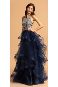 Sleeveless Embroiderer & Sequins Long Organza Dress- L2160