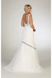 Sleeveless embroiderer & sequins mesh bridal dress- LA7643 - - LA Merchandise