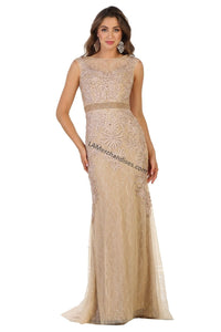 Sleeveless embroiderer & sequins mesh dress- LA7524 - Champagne - LA Merchandise