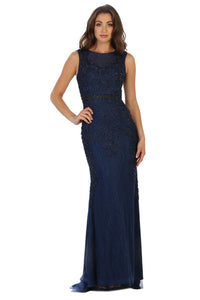 Sleeveless embroiderer & sequins mesh dress- LA7524 - Navy - LA Merchandise