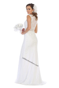 Sleeveless embroiderer & sequins mesh wedding gown- RQ7524B