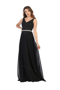 Sleeveless Lace Applique Evening Dress- LA1701 - BLACK / 20 